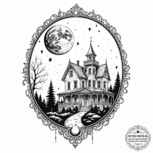 Tattoo sketch a haunted mansion silhouette ag... - эскиз тату (№1752308868_0, 12.07.2025 08:27) — tattoo-photo.ru