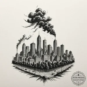 A sketch of the iconic "burning of atlanta" s... - эскиз тату (№1752309801_0, 12.07.2025 08:43) — tattoo-photo.ru