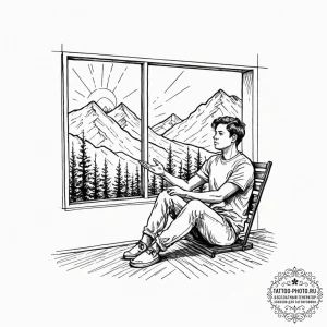 Tattoo sketch a person sitting in a dimly lit... - эскиз тату (№1752312151_0, 12.07.2025 09:22) — tattoo-photo.ru