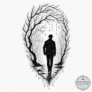 Tattoo sketch a person's silhouette with thei... - эскиз тату (№1752312319_0, 12.07.2025 09:25) — tattoo-photo.ru