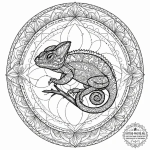 A chameleon perfectly camouflaged on a leafy... - эскиз тату (№1752312485_0, 12.07.2025 09:28) — tattoo-photo.ru