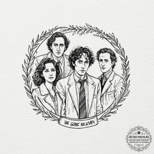 A watercolor tattoo of the main characters fr... - эскиз тату (№1752312568_0, 12.07.2025 09:29) — tattoo-photo.ru