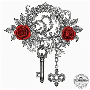 Tattoo sketch a vintage key with intricate de... - эскиз тату (№1752312653_0, 12.07.2025 09:30) — tattoo-photo.ru