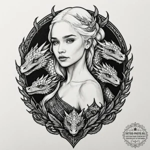A neo-traditional portrait of daenerys targar... - эскиз тату (№1752313659_0, 12.07.2025 09:47) — tattoo-photo.ru