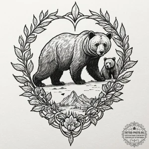 Tattoo sketch a "mama bear" or "papa bear" wi... - эскиз тату (№1752314407_0, 12.07.2025 10:00) — tattoo-photo.ru