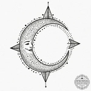 Tattoo design a small, smiling star or moon.,... - эскиз тату (№1752314991_0, 12.07.2025 10:09) — tattoo-photo.ru