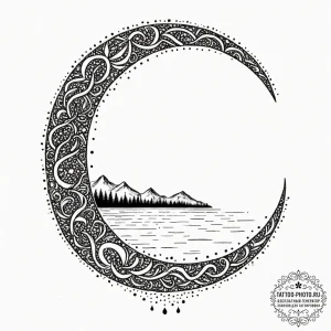 A design of veles's horns forming a crescent... - эскиз тату (№1752315159_0, 12.07.2025 10:12) — tattoo-photo.ru