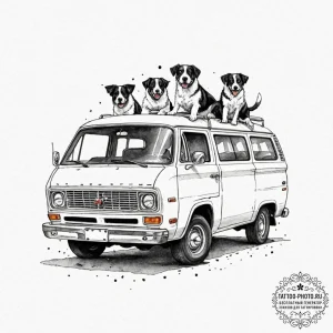 A linework tattoo of the "mutt cutts" van fro... - эскиз тату (№1752317167_0, 12.07.2025 10:46) — tattoo-photo.ru