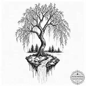Tattoo design a weeping willow, its hanging b... - эскиз тату (№1752317836_0, 12.07.2025 10:57) — tattoo-photo.ru