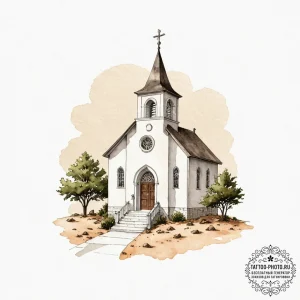 A watercolor sketch of the wedding chapel in... - эскиз тату (№1752319099_0, 12.07.2025 11:18) — tattoo-photo.ru