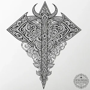 Tattoo sketch: a war hammer stylized after pe... - эскиз тату (№1752320425_0, 12.07.2025 11:40) — tattoo-photo.ru