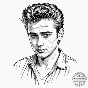 A graphic novel portrait of james dean from r... - эскиз тату (№1752320574_0, 12.07.2025 11:42) — tattoo-photo.ru