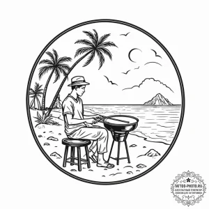 A person playing a steel drum on a tropical b... - эскиз тату (№1752331164_0, 12.07.2025 14:39) — tattoo-photo.ru