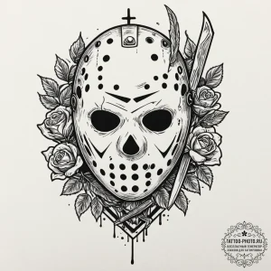 A graphic novel style sketch of jason voorhee... - эскиз тату (№1752333834_0, 12.07.2025 15:23) — tattoo-photo.ru