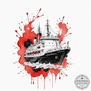 Ship, concept art for tattoo, on a clean whit... - эскиз тату (№1752334088_0, 12.07.2025 15:28) — tattoo-photo.ru