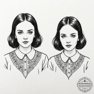 A neo-traditional tattoo of the grady twins f... - эскиз тату (№1752334171_0, 12.07.2025 15:29) — tattoo-photo.ru