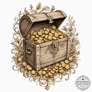 Tattoo design a treasure chest overflowing wi... - эскиз тату (№1752335237_0, 12.07.2025 15:47) — tattoo-photo.ru