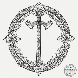 A dotwork mandala incorporating the symbols o... - эскиз тату (№1752335403_0, 12.07.2025 15:50) — tattoo-photo.ru