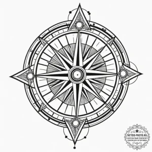 Tattoo design a small, stylized compass., tat... - эскиз тату (№1752336599_0, 12.07.2025 16:09) — tattoo-photo.ru