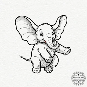 A linework tattoo of dumbo, the elephant, fly... - эскиз тату (№1752336854_0, 12.07.2025 16:14) — tattoo-photo.ru