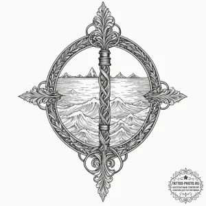 Sea, artistic tattoo sketch, detailed cross-h... - эскиз тату (№1752337622_0, 12.07.2025 16:27) — tattoo-photo.ru