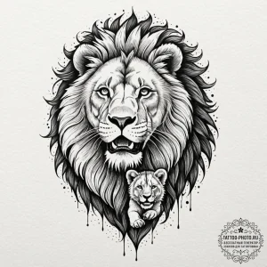 Tattoo design a powerful lion or bear protect... - эскиз тату (№1752337795_0, 12.07.2025 16:29) — tattoo-photo.ru