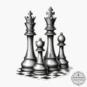 A watercolor sketch of the intricate chess pi... - эскиз тату (№1752339242_0, 12.07.2025 16:54) — tattoo-photo.ru