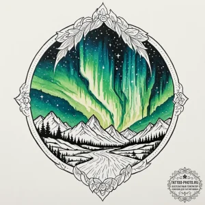 The northern lights (aurora borealis) dancing... - эскиз тату (№1752339414_0, 12.07.2025 16:56) — tattoo-photo.ru