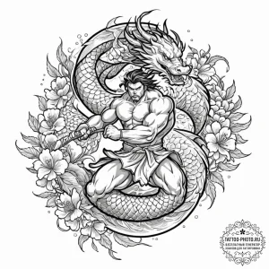 Tattoo design a powerful mythological hero (e... - эскиз тату (№1752339836_0, 12.07.2025 17:03) — tattoo-photo.ru