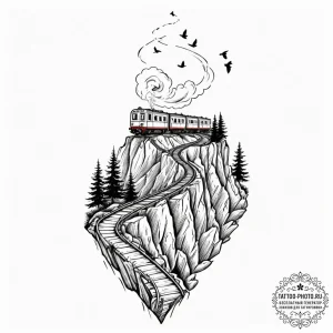 Tattoo design a train track that winds off a... - эскиз тату (№1752340424_0, 12.07.2025 17:13) — tattoo-photo.ru