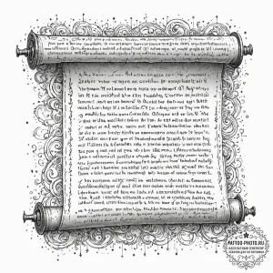 Tattoo sketch, sacred scribe's scroll of code... - эскиз тату (№1752341258_0, 12.07.2025 17:27) — tattoo-photo.ru