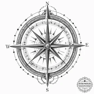 Tattoo sketch, storyteller's compass, narrati... - эскиз тату (№1752342099_0, 12.07.2025 17:41) — tattoo-photo.ru