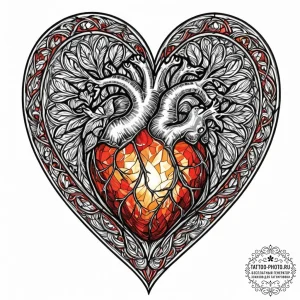 Tattoo sketch, stained glass heart, digital l... - эскиз тату (№1752342434_0, 12.07.2025 17:47) — tattoo-photo.ru