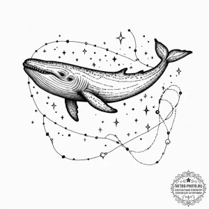 Tattoo sketch, space whale, constellation ski... - эскиз тату (№1752342935_0, 12.07.2025 17:55) — tattoo-photo.ru