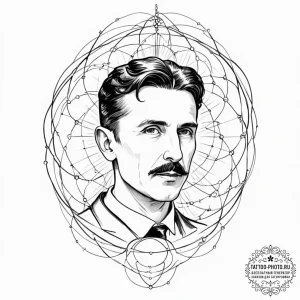 Tattoo sketch, tesla's tangled thoughts, a de... - эскиз тату (№1752344201_0, 12.07.2025 18:16) — tattoo-photo.ru