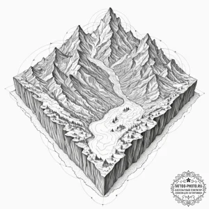 Tattoo sketch, topographic terrain, luminous... - эскиз тату (№1752345147_0, 12.07.2025 18:32) — tattoo-photo.ru