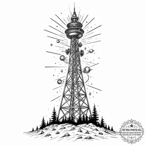 Tattoo sketch, transcendent transmitter tower... - эскиз тату (№1752345223_0, 12.07.2025 18:33) — tattoo-photo.ru