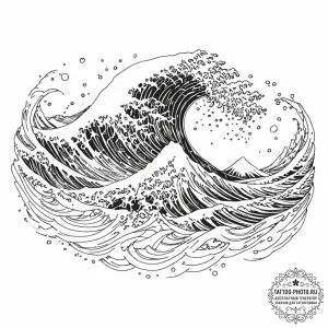 Tattoo sketch, tidal wave of transformation (... - эскиз тату (№1752345299_0, 12.07.2025 18:34) — tattoo-photo.ru