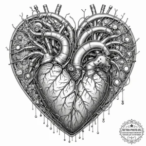 Tattoo sketch, transhuman heart, growing circ... - эскиз тату (№1752345716_0, 12.07.2025 18:41) — tattoo-photo.ru
