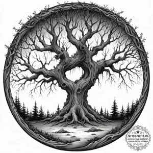 Tattoo sketch, twilight portal in a tree, an... - эскиз тату (№1752345802_0, 12.07.2025 18:43) — tattoo-photo.ru