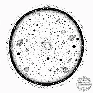 Tattoo sketch, the great filter (cosmic sieve... - эскиз тату (№1752345885_0, 12.07.2025 18:44) — tattoo-photo.ru