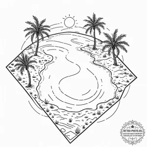 Tattoo sketch, thriving oasis in digital dese... - эскиз тату (№1752347070_0, 12.07.2025 19:04) — tattoo-photo.ru