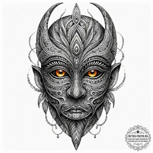 Tattoo sketch, tribal mask, holographic eyes,... - эскиз тату (№1752347484_0, 12.07.2025 19:11) — tattoo-photo.ru