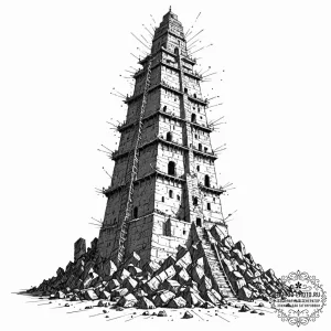 Tattoo sketch, tower of babel, digital tongue... - эскиз тату (№1752347654_0, 12.07.2025 19:14) — tattoo-photo.ru