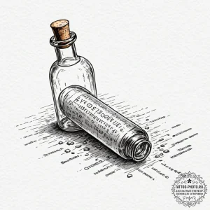 Tattoo sketch, time-lost message in a bottle... - эскиз тату (№1752347908_0, 12.07.2025 19:18) — tattoo-photo.ru
