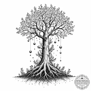 Tattoo sketch, upside-down reality tree, a ma... - эскиз тату (№1752348841_0, 12.07.2025 19:34) — tattoo-photo.ru
