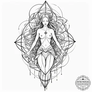 Tattoo sketch, urban myth weaver, a stylized... - эскиз тату (№1752349266_0, 12.07.2025 19:41) — tattoo-photo.ru