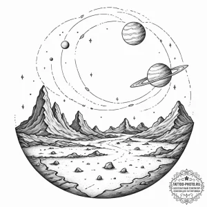 Tattoo sketch, unknown planet's echo chamber,... - эскиз тату (№1752349691_0, 12.07.2025 19:48) — tattoo-photo.ru