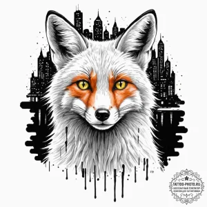 Tattoo sketch, urban fox, neon gaze, a sleek,... - эскиз тату (№1752350112_0, 12.07.2025 19:55) — tattoo-photo.ru