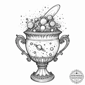 Tattoo sketch, quantum universe in a urn, an... - эскиз тату (№1752350197_0, 12.07.2025 19:56) — tattoo-photo.ru